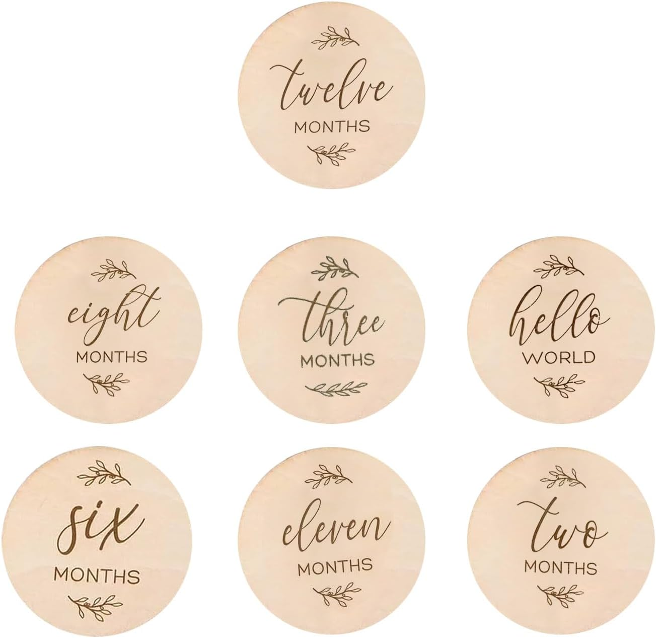 7 Pcs Baby Milestone Cards, Wooden Milestone Baby Cards, Double-Sided Wooden Monthly Newborn Welcome Signs, 10Cm round Month Baby Milestone Signs for New Parents Gift Set (Minimalism Theme)