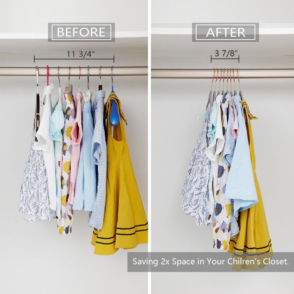 MIZGI Premium Kids Velvet Hangers (Pack of 50) 14" Wide with Copper Rose Gold Hooks,Space Saving,Nonslip Huggable Closet Hangers for Petite Junior Children'S Skirt Dress Pants,Clothes Hangers image number 2