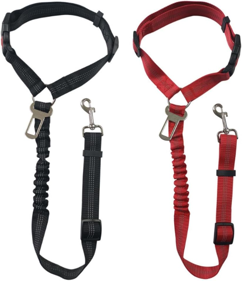 2 Pack Dog Car Seat Belt, Dog Seat Belts for Cars UK with Adjustable Heavy Duty Nylon and anti Shock Elastic Bungee Buffer (Black and Red) image number 4