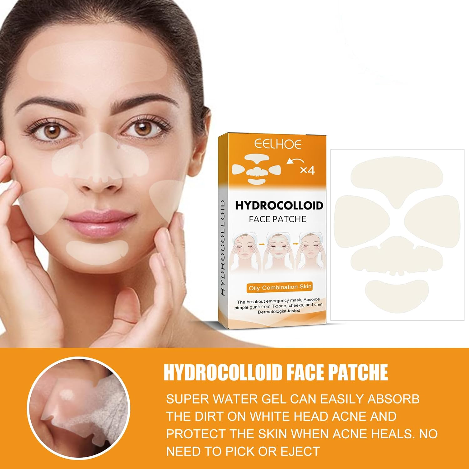 Pimple Patches for Face,Hydrocolloid Surface Patches for Forehead,Nose,Chin and Cheeks,Large Acne Treatment Patches for Pimple Extraction and Clean Pores,Hydrocolloid Acne Patches for Acne Skin image number 2