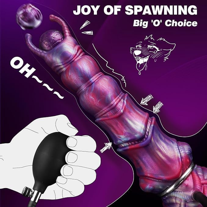 10" Monster Dildo, Fantasy Ovipositor Dildo with 4 Eggs, Big Dog Knot Squirting Ejaculating Dildos, Inflatable Dildos with Inflating Pump, Anal Adult Sex Toys for Women Men image number 4