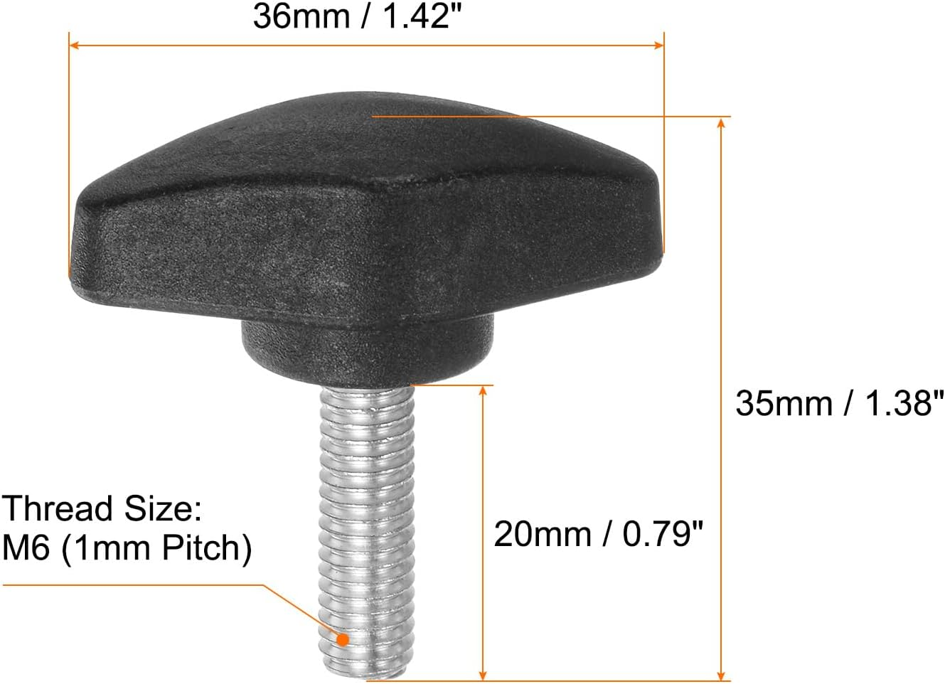 HARFINGTON 4Pcs Tee Wing Knobs Thumb Screws M6 X 20Mm Standard Male Thread Plastic T Knobs Handles Hand Clamping Knobs Grip Thumbscrew, Black image number 4