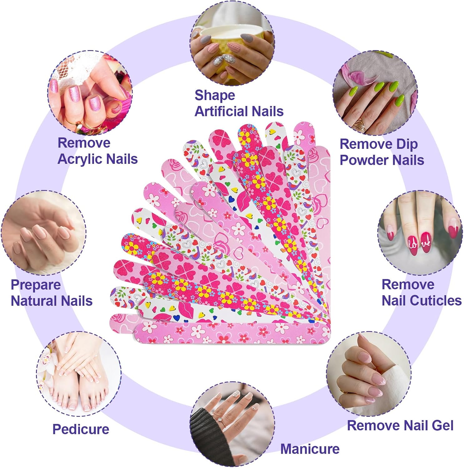 Nail Files (24 Pack), Colorful Emery Board Nail File for Natural Nails Double Sided 180 Grit Professional Fingernails Flowery Emory Boards Buffer Manicure Tool Nail Shaping Buffing Smoothing Filer image number 6