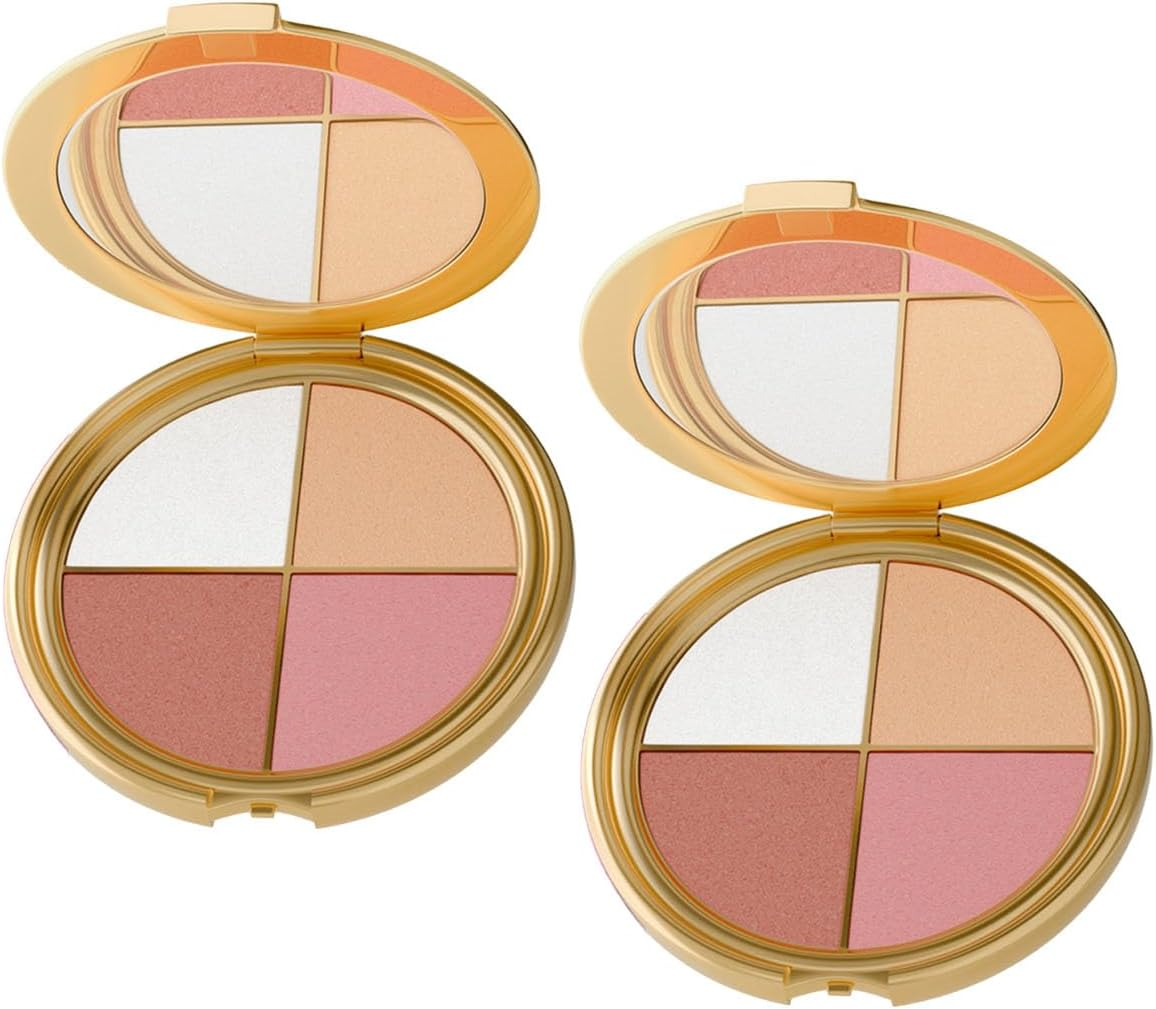 4-Color Highlighting Eye & Cheek Palette Shadow - Multi-Use Eyeshadow and Highlighter Makeup, Blendable, Long-Wear, Travel Compact with Mirror image number 3