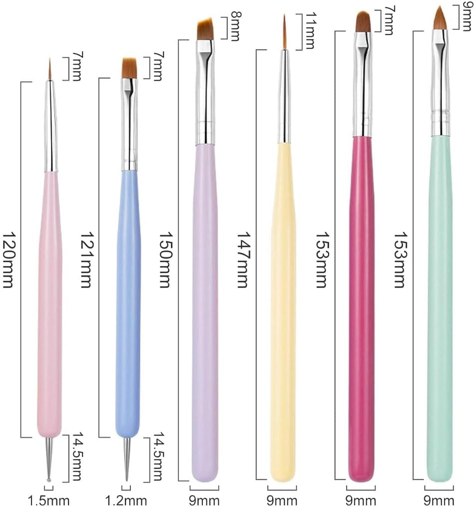 YOCDNOV 6 Pieces Nail Brushes - Acrylic Nail Brush, Nail Brushes for Decoration, Nail Art Design Dotting Pen Nail Brush, Double Sided Nail Tools, for Nail Design and DIY image number 1