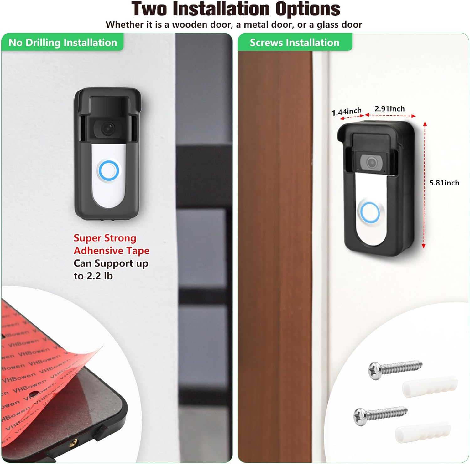Adhesive Doorbell Mount Compatible with Video Doorbell 1/2/3/3 Plus/4/(2020 Release)/(2023 Release), No-Drill Door Mount Cover Holder Accessories, Easy Installation, Not Block Doorbell Sensor image number 1
