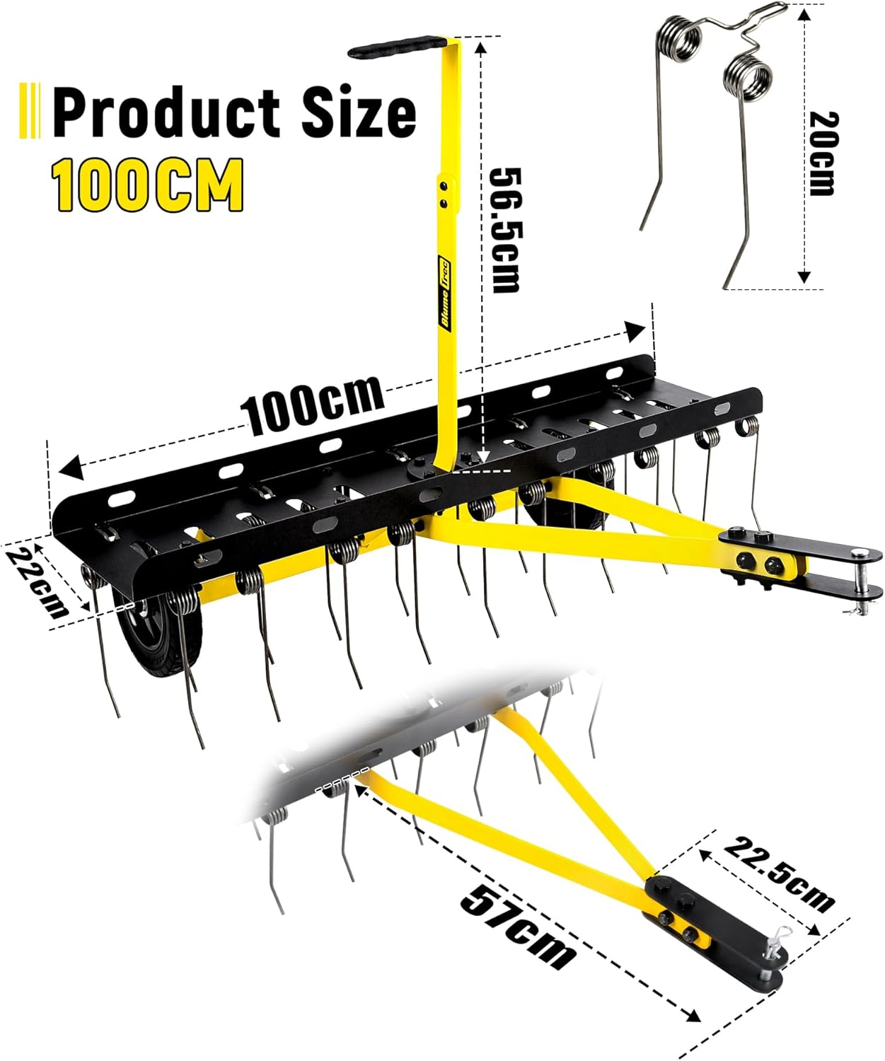40-Inch Tow behind Lawn Dethatcher, Heavy-Duty Pull behind Grass Rake with 20 Spring Steel Tines, Ideal for ATV or Ride-On Mower Use, Removes Grass and Thatch for Large Lawns, Gardens and Farms