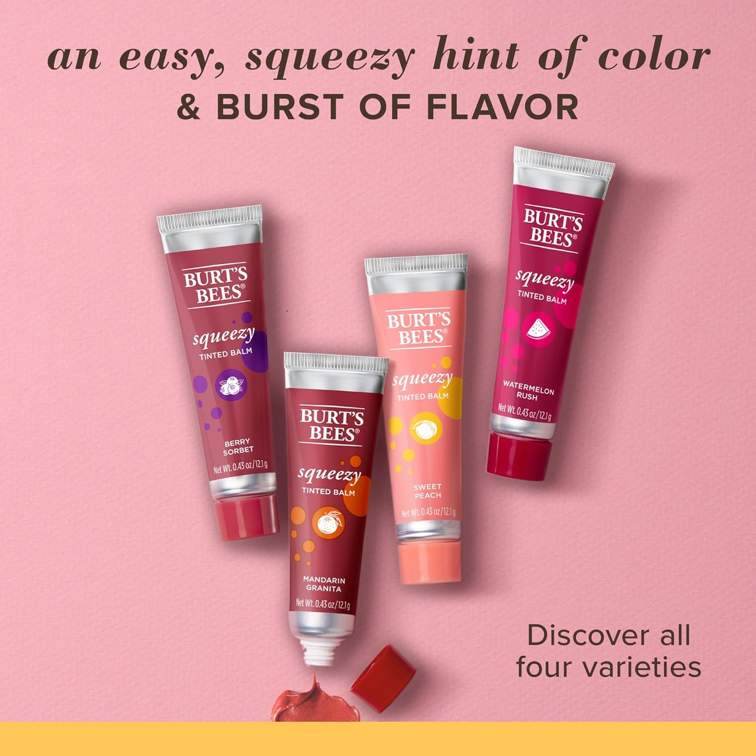 Burt'S Bees 100% Natural Origin Squeezy Tinted Lip Balm, Enriched with Beeswax and Cocoa Butter, Watermelon Rush, 1 Tube, 12.1G (Pack of 2) image number 6