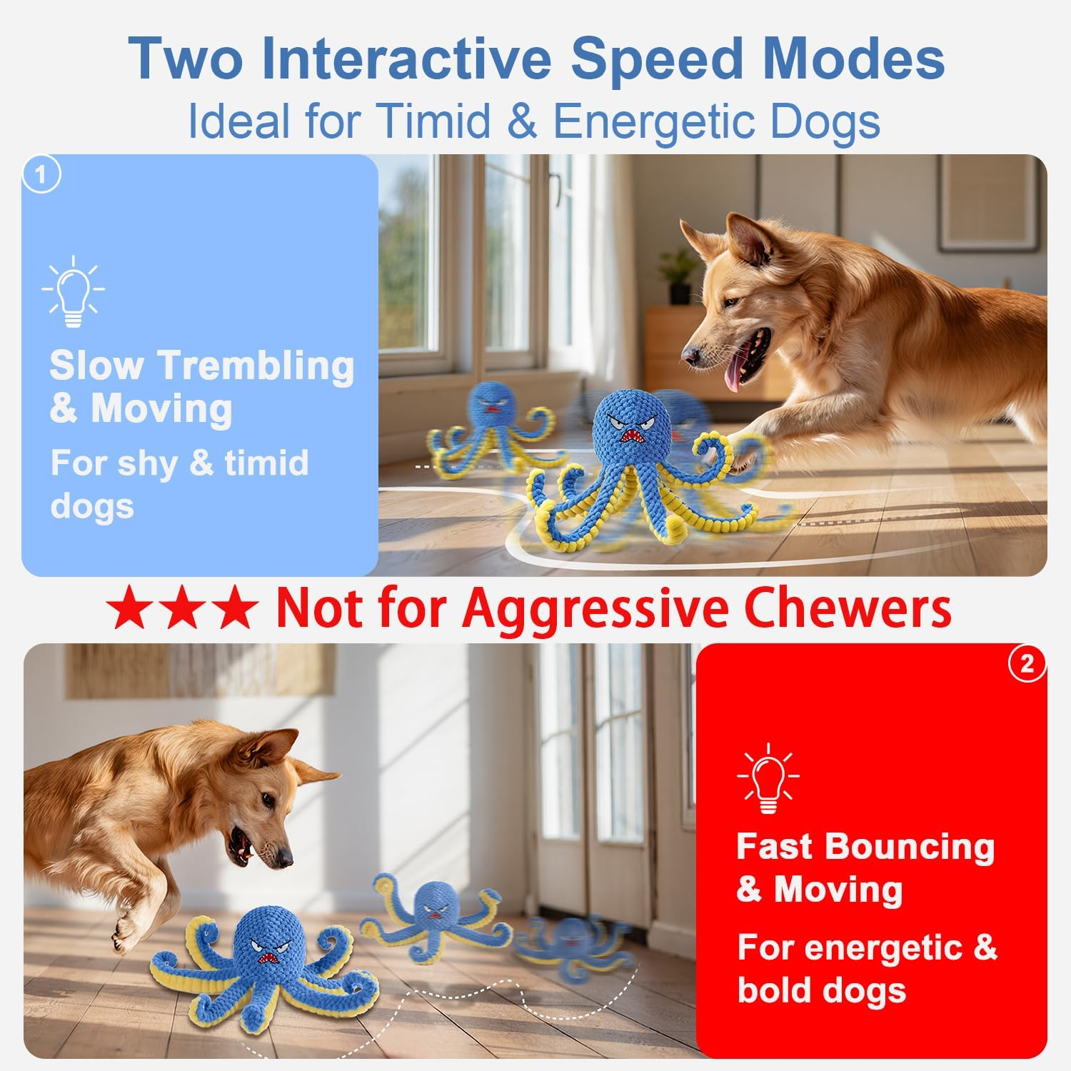 Qraxond Interactive Dog Toys Octopus,Durable Automatic Jumping Dog Toy to Keep Them Busy,Squeaky Moving Tug of War Doggie Toy,Usb Rechargeable,Not for Aggressive Chewers (Blue) image number 2