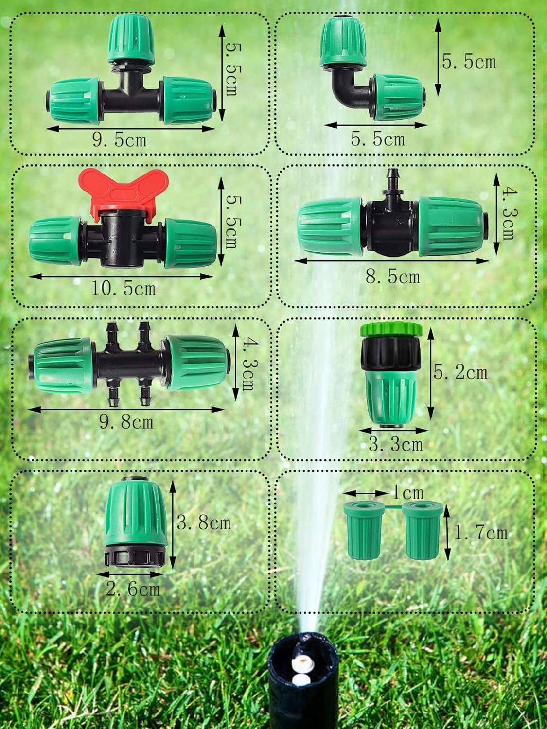 21 PCS Drip Irrigation Fittings Kit for 1/2 Inch to 1/4 Inch Irrigation Tube Anti-Drop Premiun Quality Fitting,Barbed Locked Nuts Connectors image number 4