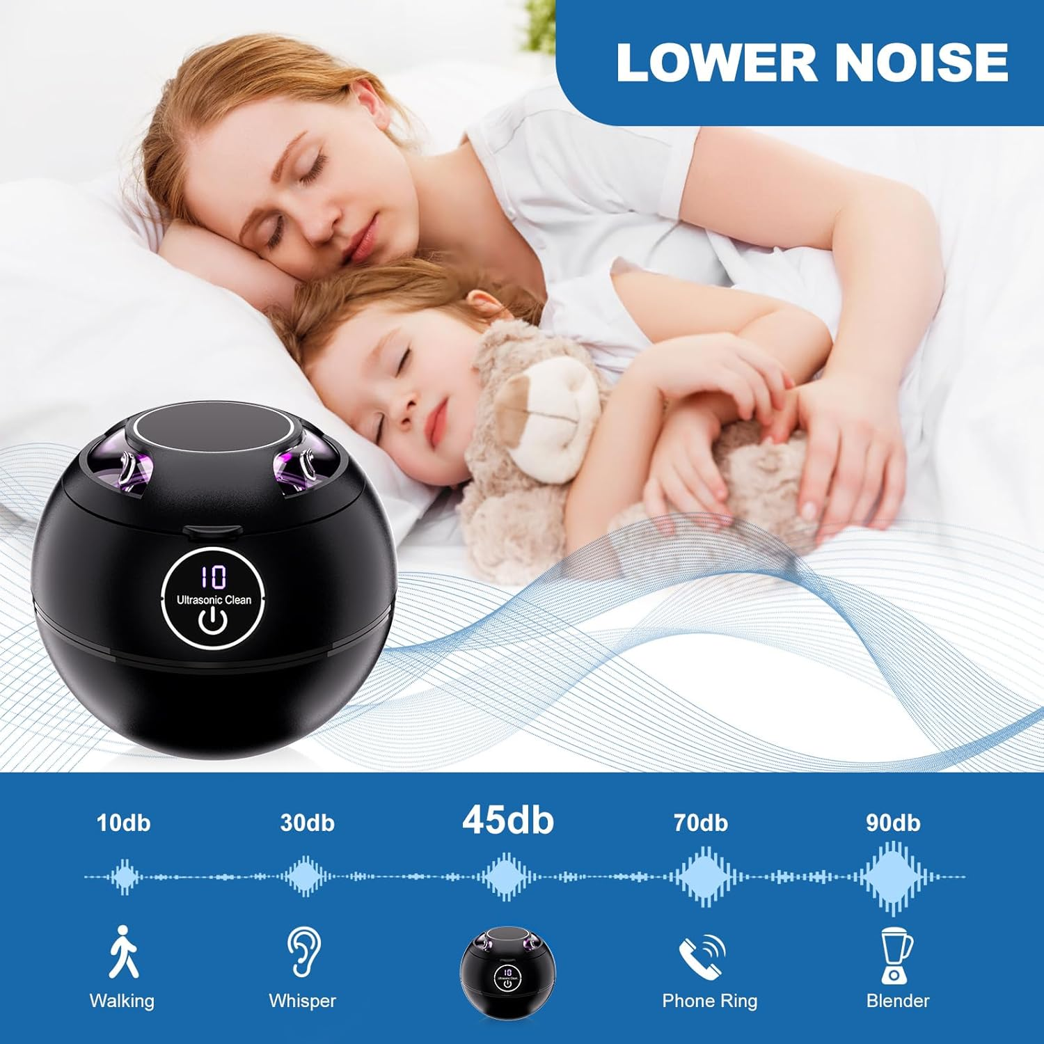 Ultrasonic Retainer Cleaner Machine, 45K HZ Dental Cleaning Pod with UV for Retainer, Dentures, Whitening Trays, Toothbrush Head, 190Ml Portable Ultrasonic Denture Cleaner for Home or Travel image number 6