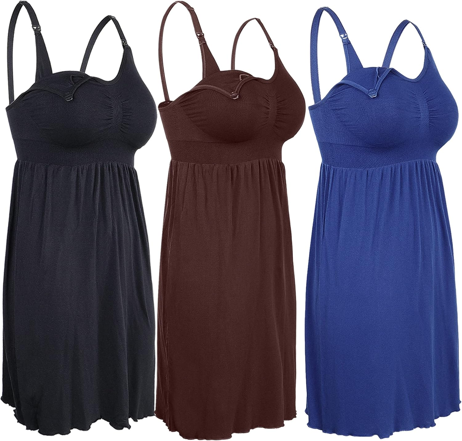 Ilovesia 3PCS Women'S Maternity Breastfeeding Dress Nursing Nightgown