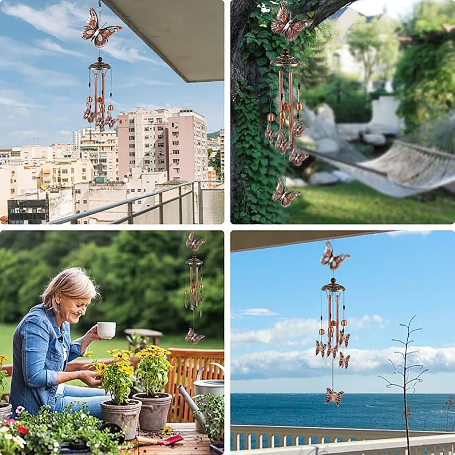 Yqkangzhu Butterfly Wind Chimes for Outdoor, Butterflies Aluminum Tube Windchimes with S Hook, Patio Porch Garden Decoration Metal Wind Bell for Mother'S Day Christmas New Year Birthdays Housewarming image number 2