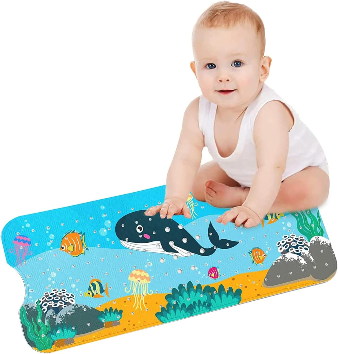 Make Bath Time Safe and Fun with Our Non-Slip Bath Mat for Kids, anti Slip Bathroom Toddler Shower Mat, Bath Mats with Suction Cups & Drain Holes, Machine Washable - Sea World Design image number 3