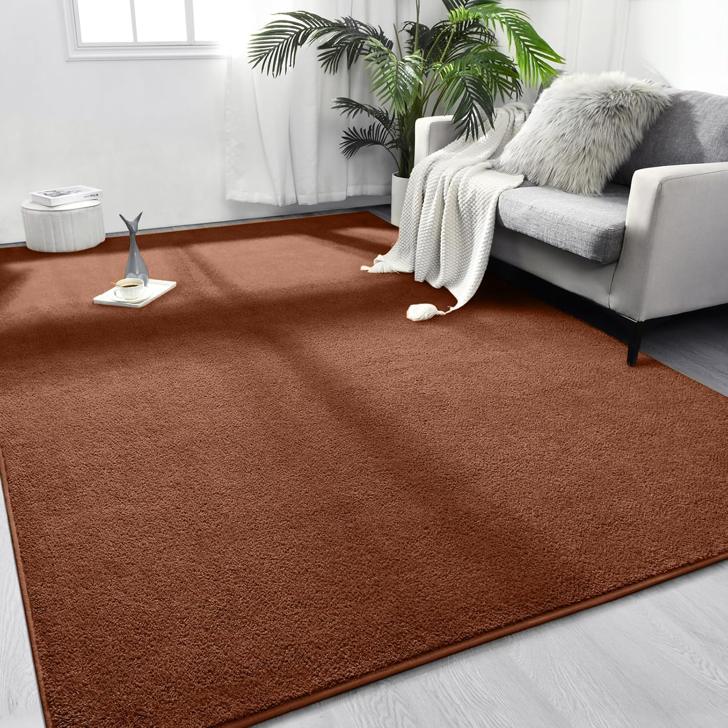 Area Rug Playmat for Kids, 1Cm Thick Coral Velvet Non-Slip Fluffy Carpet, Modern Washable Soft Fur Floor Play Mat Throw Rugs for Living Room,Bedroom,Playroom (Brown, 200X120Cm)