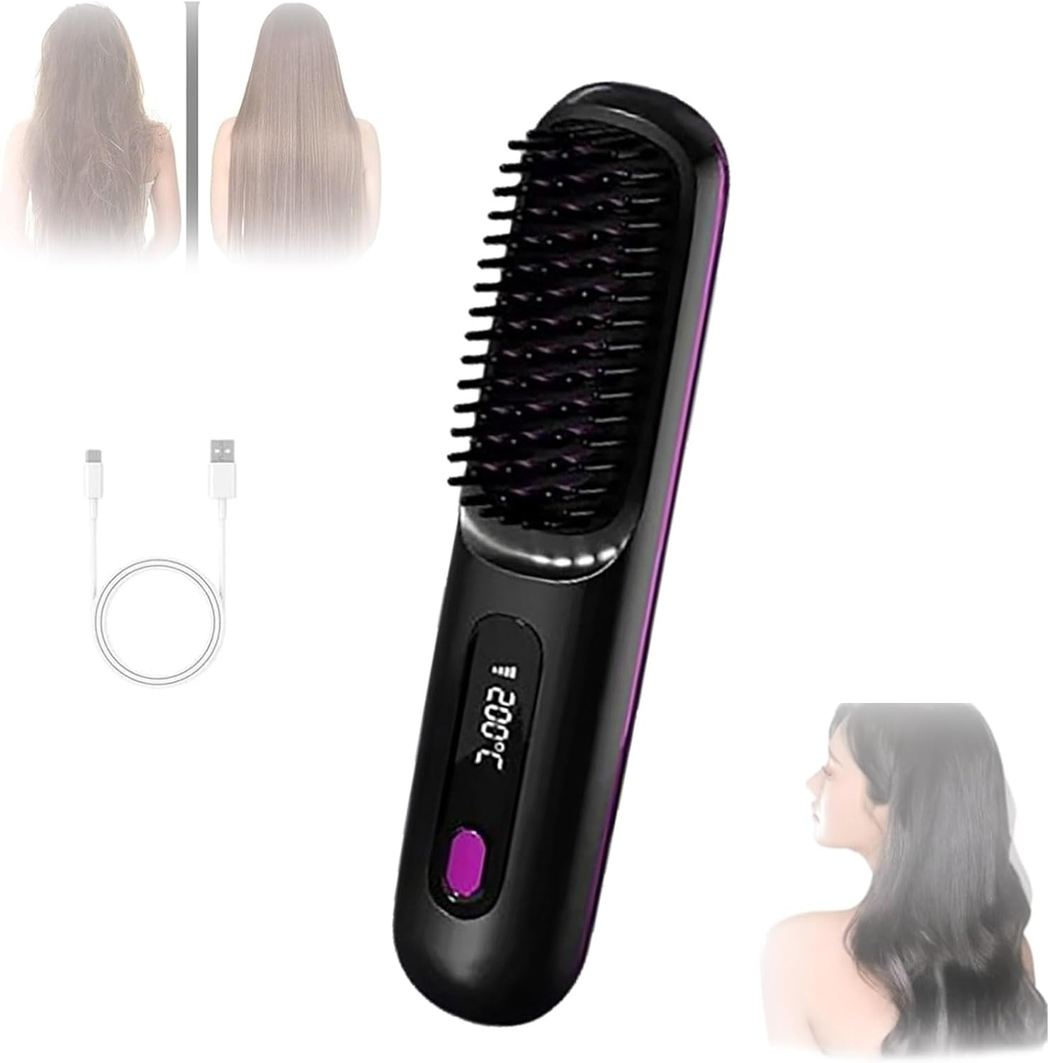 Bellabrush Pro,Bellabrush Pro Hair Brush,Bellabrush Pro Brush,Bellabrush Pro Hair Straightener Brush,Cordless Hair Straightener Brush,Bellabrush Portable Straightener Brush Heated Hair Comb (A)