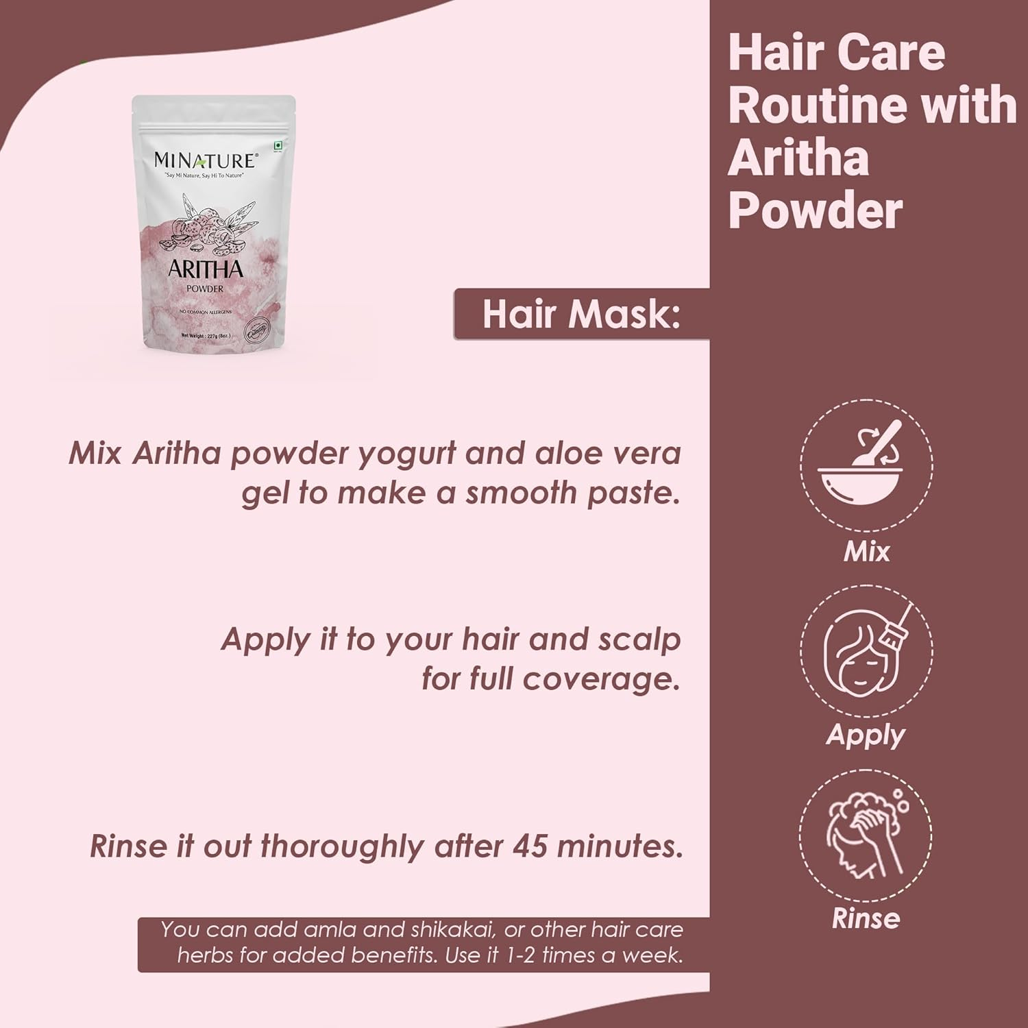 Aritha/Reetha Powder by Mi Nature| Soapnut Sapindus Mukorossi for Silky Hairs | for Herbal Hair Care| Natural No Added Preservatives and Additives|Hair Conditioning Adds Shine|100G (3.5 Oz)