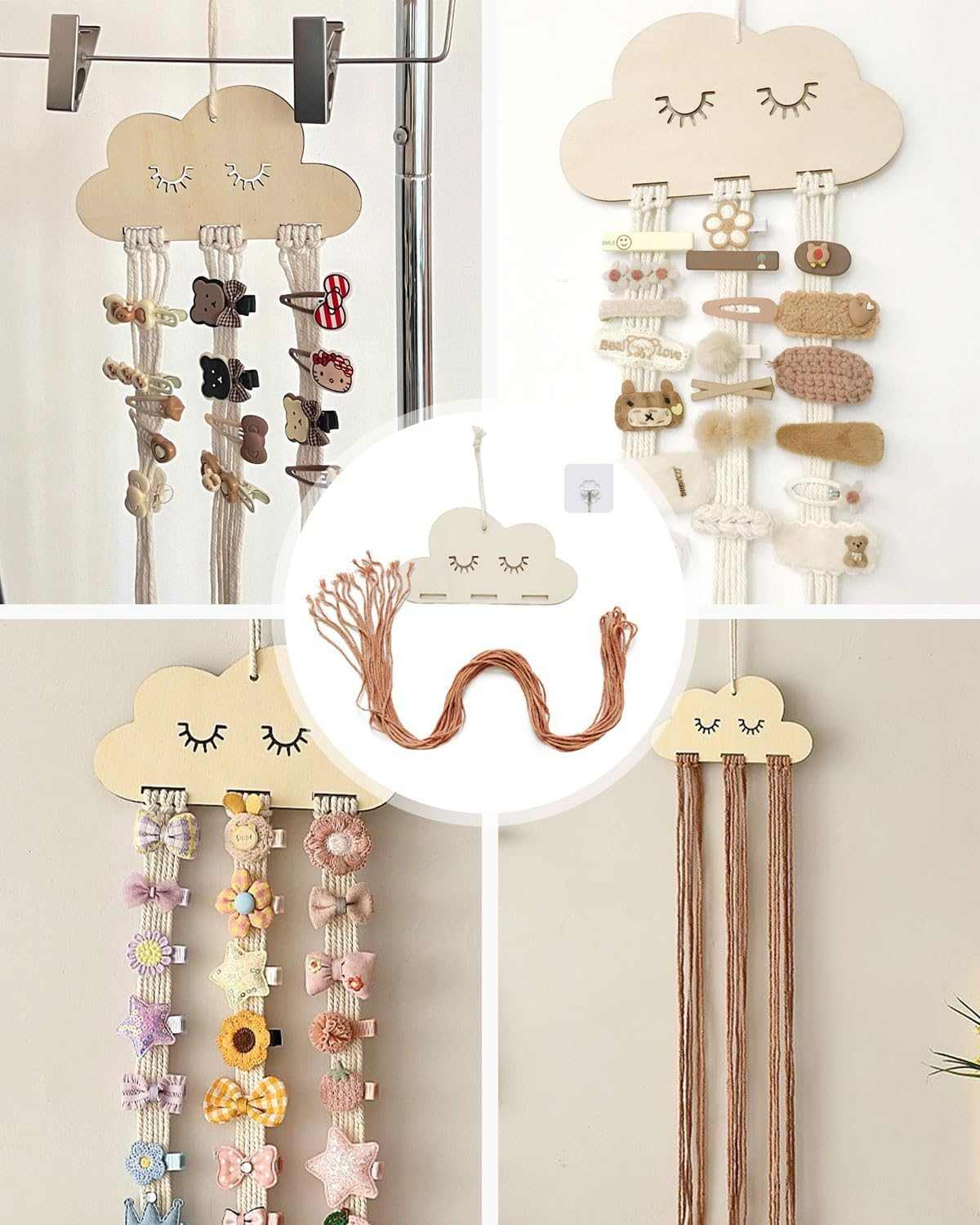 IPNSDON 1 Piece Scandinavian Style Wooden Piece Clouds Hair Clip Organiser, Girls Hair Clip Organiser, Hair Clip Holder with Hair Clip Organiser (A)
