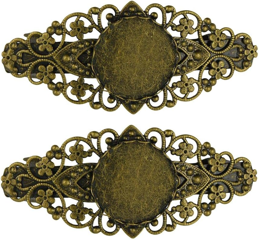 Eigell Vintage Flower French Barrette Blank Pair Setting image number 5