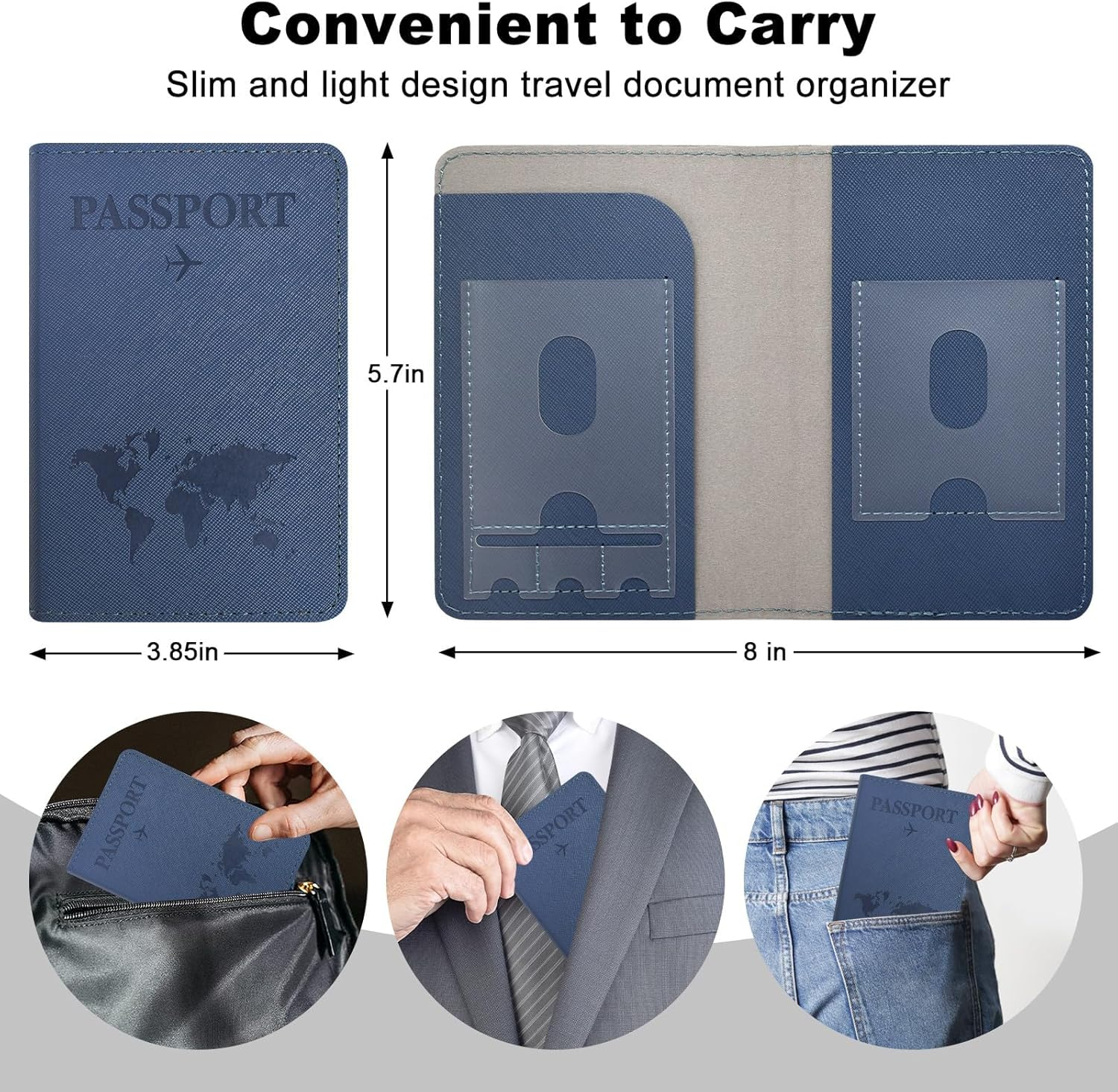 Passport Holder for Travel Essentials, Passport Wallet Cover Case for Travel Must Haves Accessories,Passport Book Holders for Women and Men(Blue) - Brown image number 5