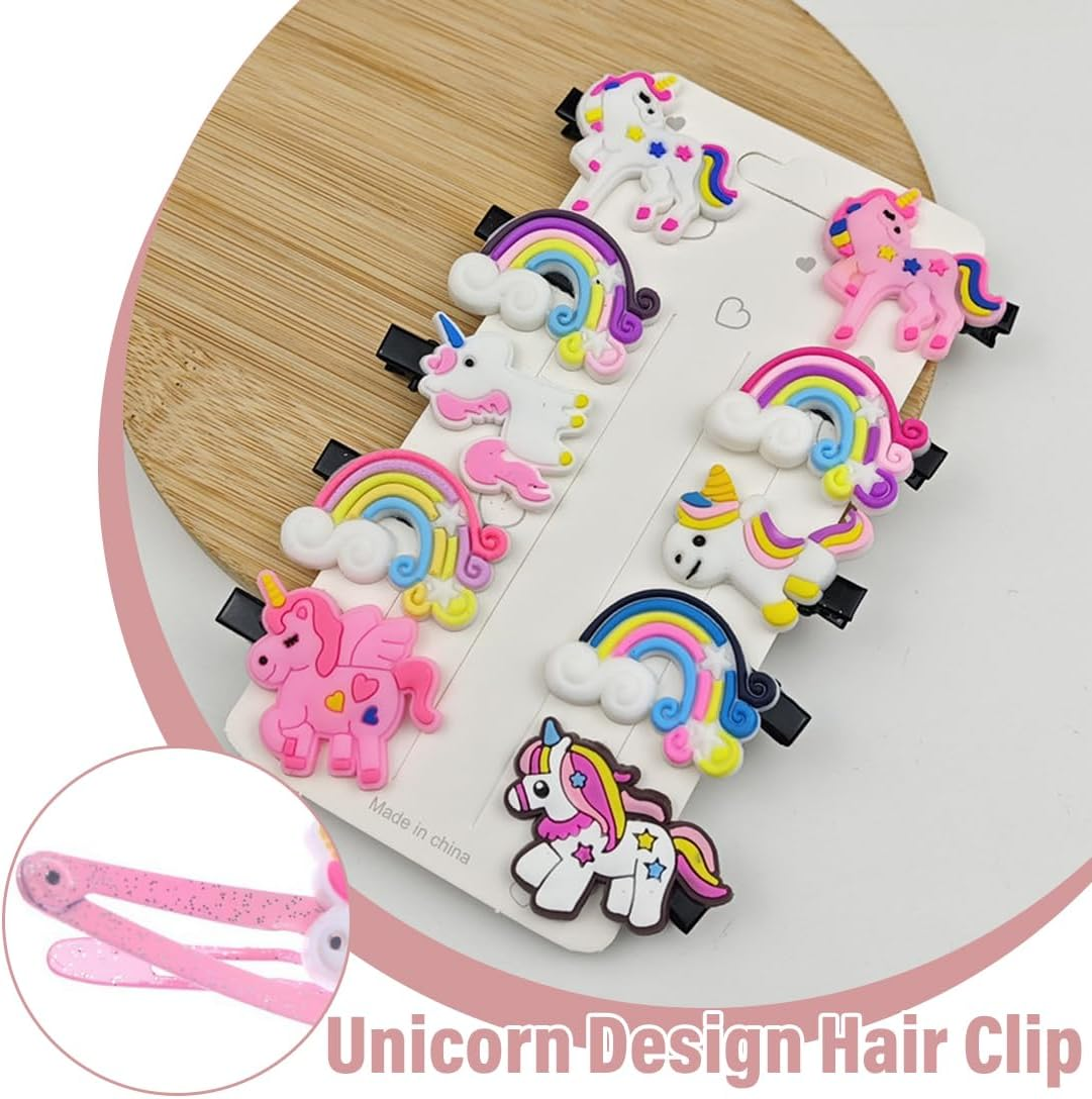 Pack of 18 Hair Clips Girls, Unicorn Butterfly Rainbow Flowers Hair Accessories, Cartoon Clips Children, Cute Hair Clip Small for Girls Children Baby Gift image number 2