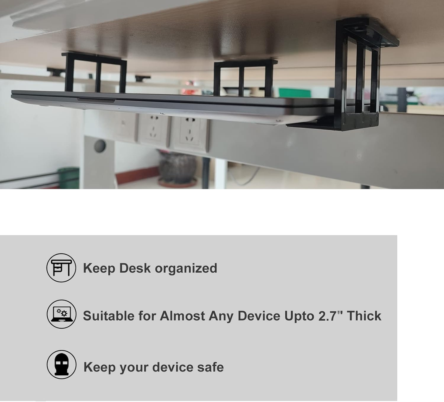 PIAOLGYI under Desk Laptop Holder Mount with Screw,Bracket Devices Upto 2.7" under Desk Mount for Ps4,Xbox Series S,Xbox One S,Cable Box,Laptop & More(Plastic) image number 3