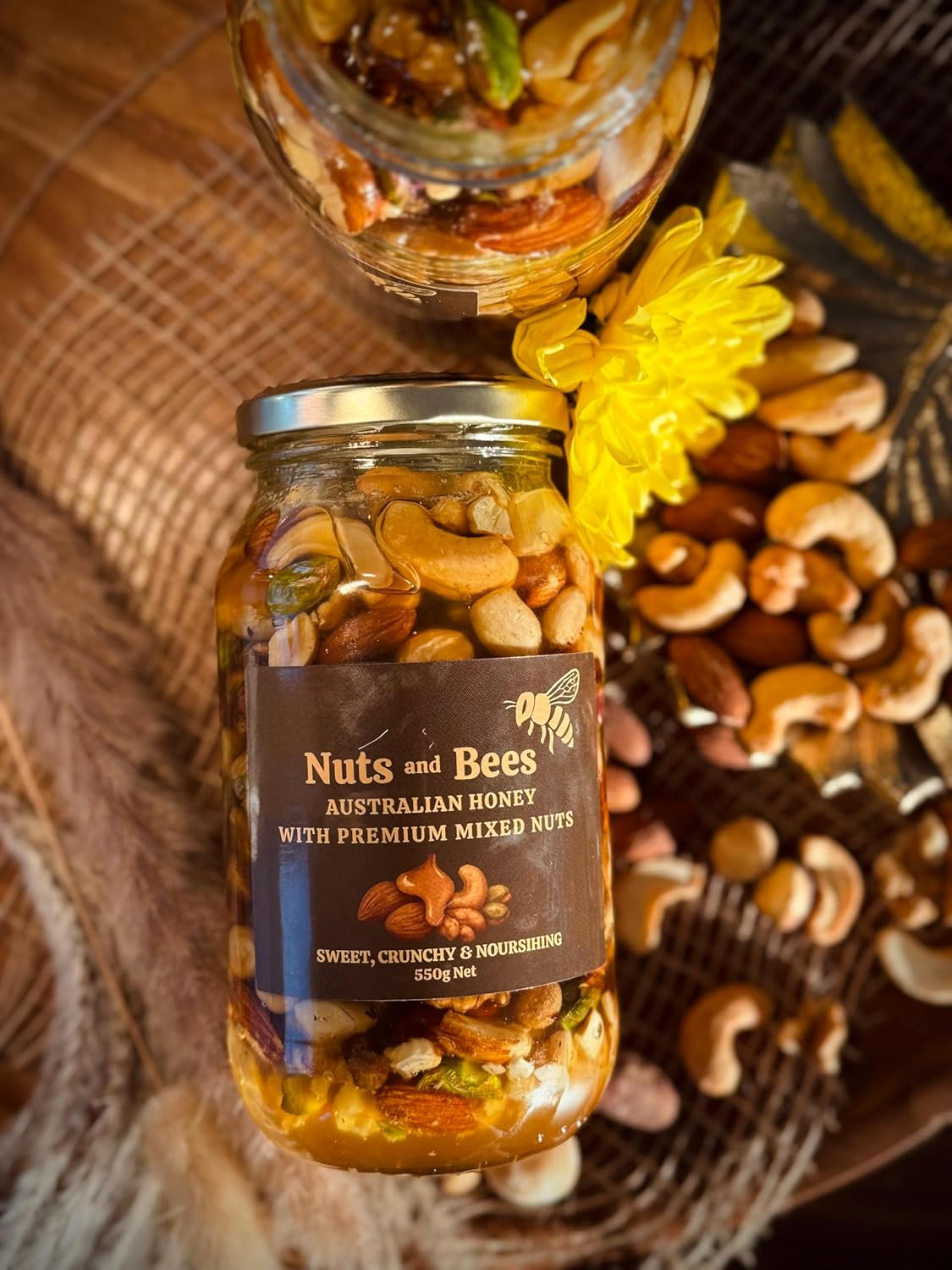 NUTS and BEES - 100% Pure Honey with Premium Mixed Nuts &ndash; High Protein Snack | Antioxidant-Rich Eucalyptus Honey | No Added Sugar | Energy Boost | Immune Support | Australian Made Superfood | 100% Natural