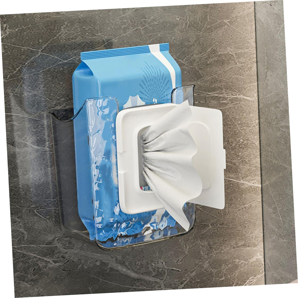 2Pcs Wall Mount Wipes Container Bathroom Tissue Box Holder White Gray Wall Mounted Wet Wipes Storage Dispenser for Home and Kitchen image number 6