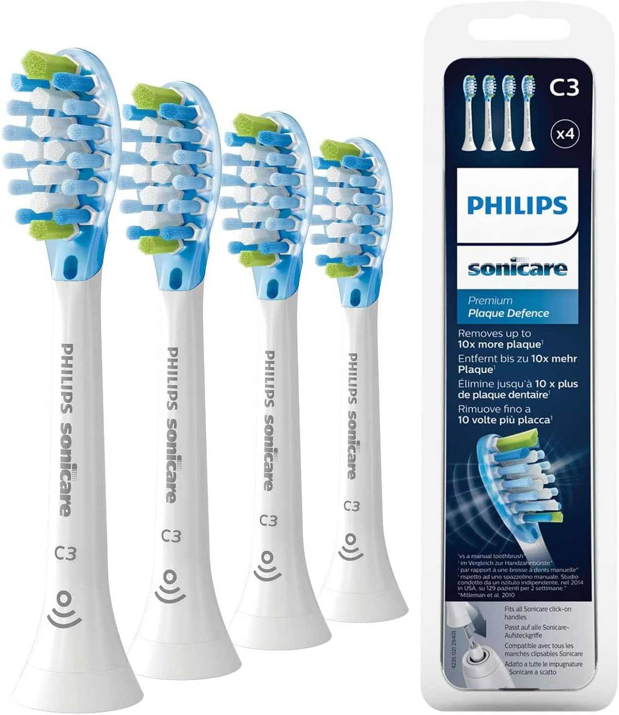 Philips Sonicare C3 Premium Plaque Defence Replacement Toothbrush Heads Set, Black (4 Pieces)