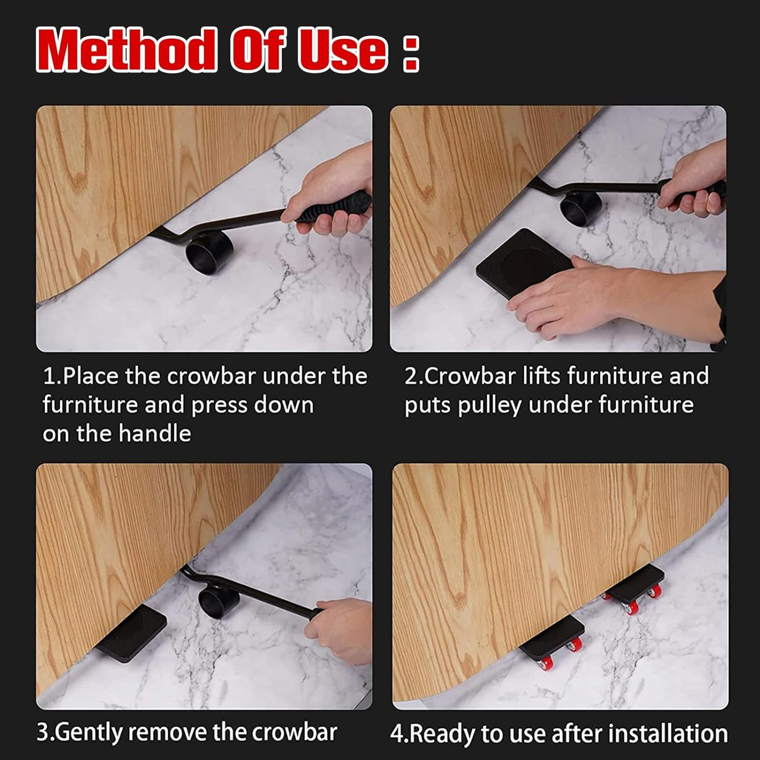 MYLEUS Furniture Mover Tool Set, 360&deg; Rotation Wheels Furniture Slider Heavy Duty Furniture Roller, Move Tools Max up for 200KGS/440 LBS, for Moving Heavy Furniture, Refrigerator, Sofa, Cabinet image number 2