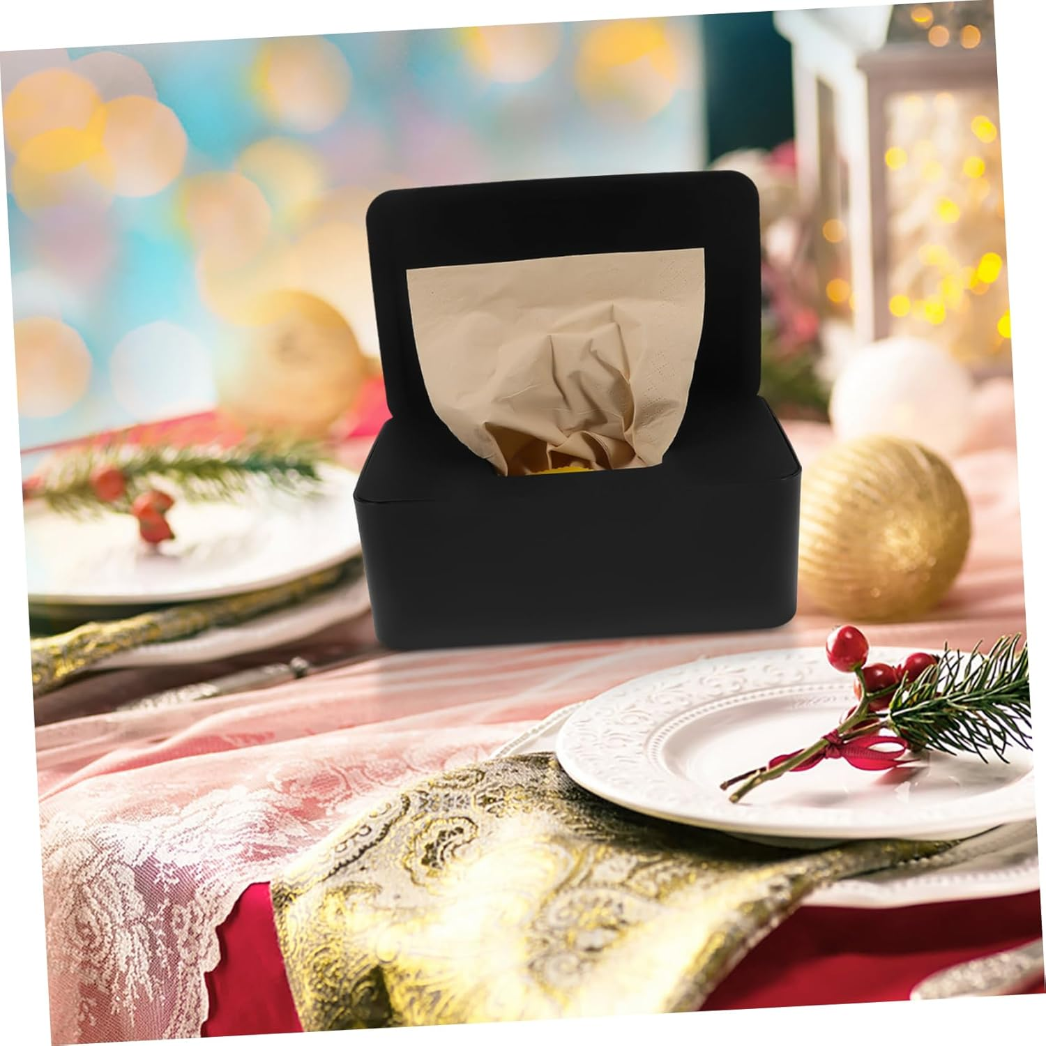 PRETYZOOM Wet Tissue Storage Box Lid, Refillable Plastic Wipes Dispenser Case, Black Wet Wipe Holder for Home, Office and Car Use image number 2