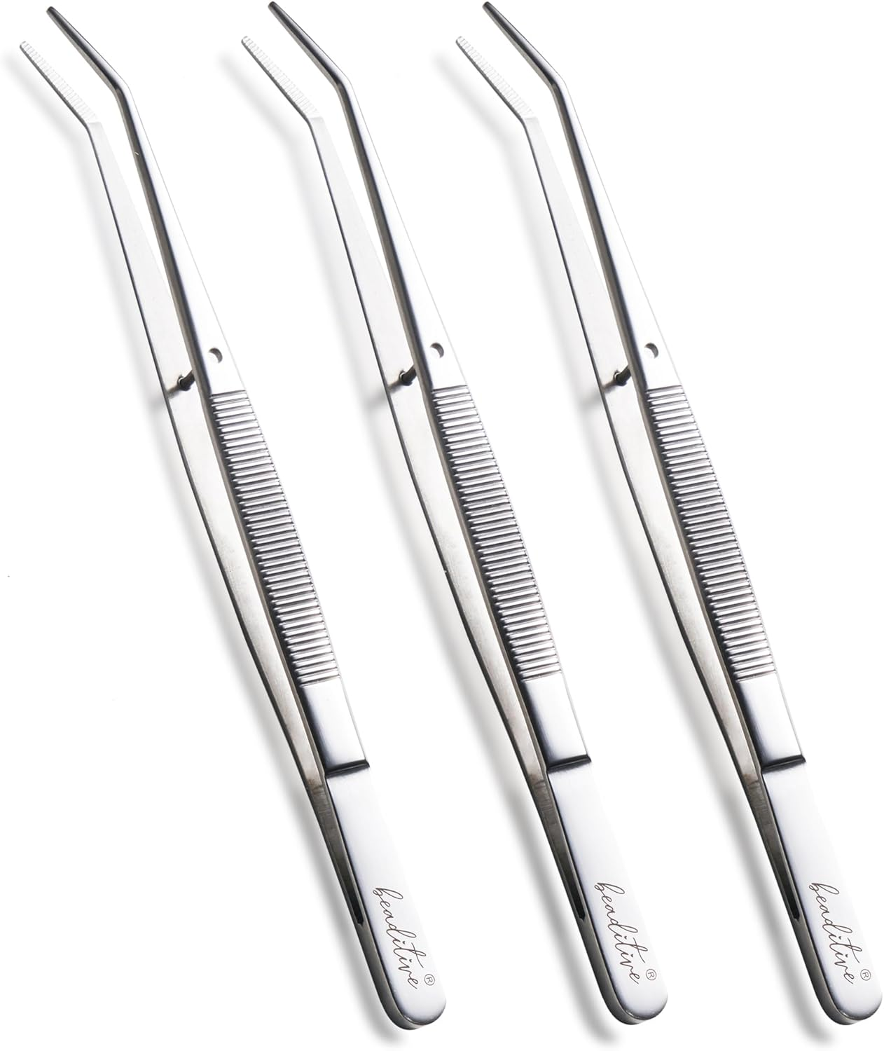 Beaditive 6-Inch Sewing Machine Tweezers Set (3-Pc) Serrated Bent Tips | Professional Grade, High Precision | Stainless Steel image number 5