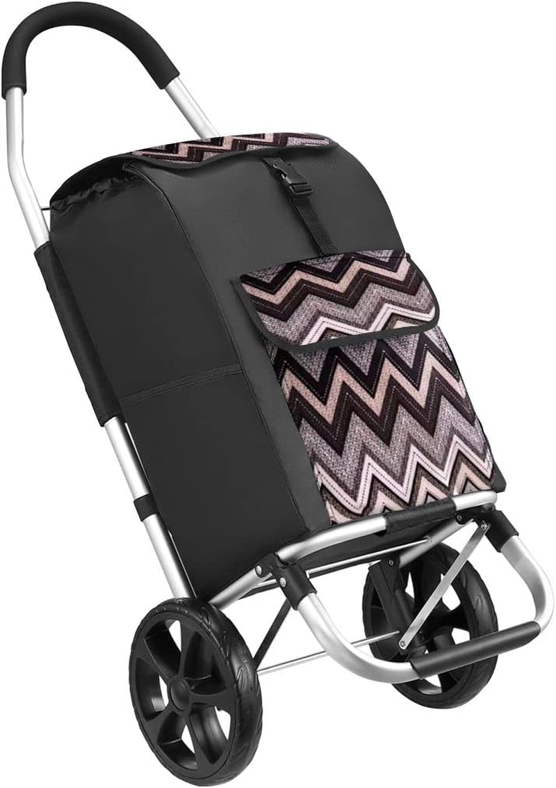 Shopping Trolley with Wheels Foldable Shopping Cart Stair Climbing Utility Cart Tri-Wheel Waterproof Nylon Shopping Bag Aluminium Framed Black