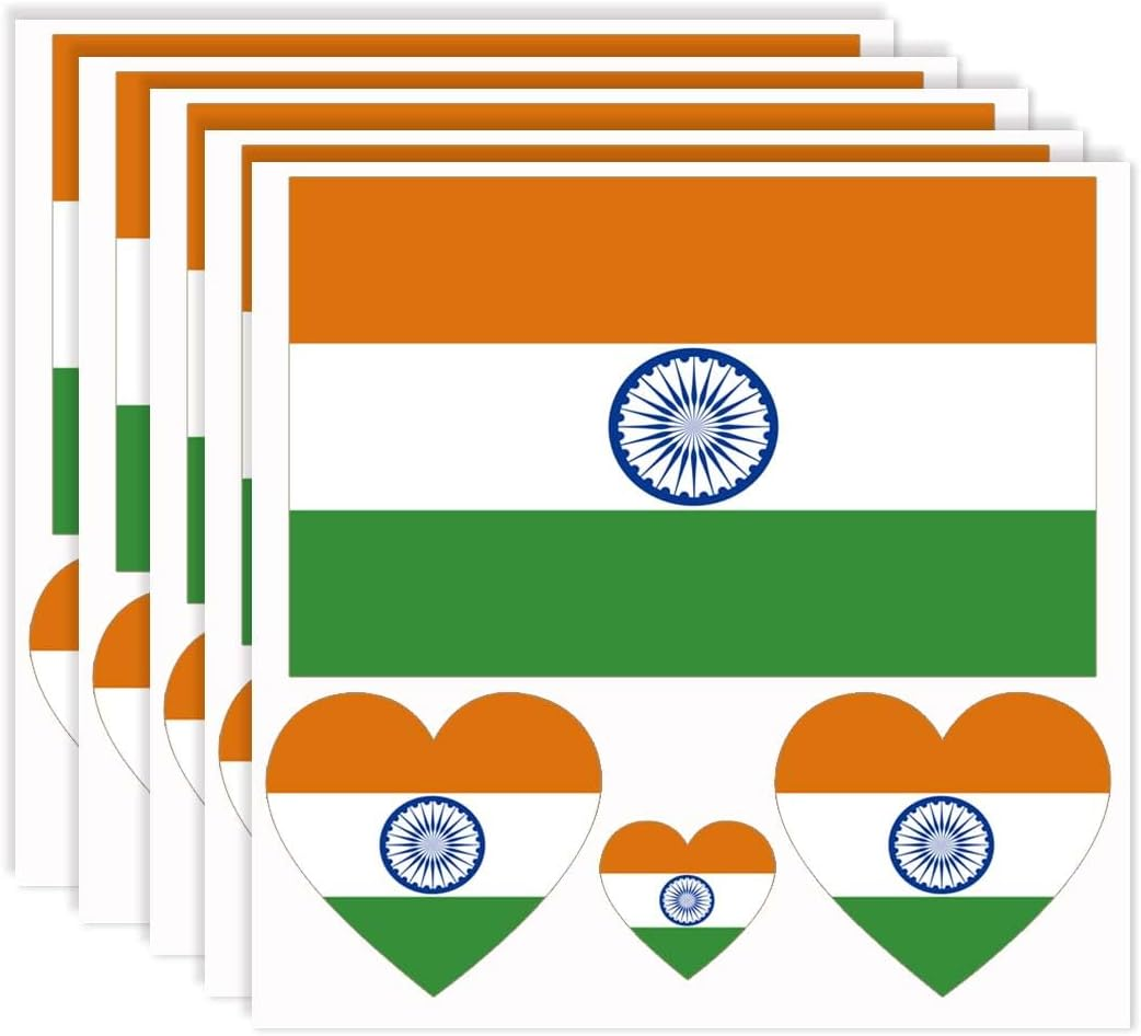 20 PCS India Flag Temporary Tattoo,Indians Banner Rectangle Heart Tattoos Decoration Decal, Waterproof Sticker for Party Parade Sport Carnival Classroom image number 1
