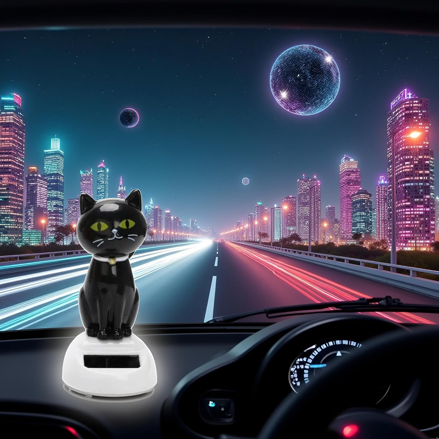Black Solar Cat Dancing Cat Figure Car Ornament,Dancing Ornaments Solar Powered Car Dashboard Interior Decoration Desktop Decor Gift Window Party Car Desk Home，Learning and Education image number 4