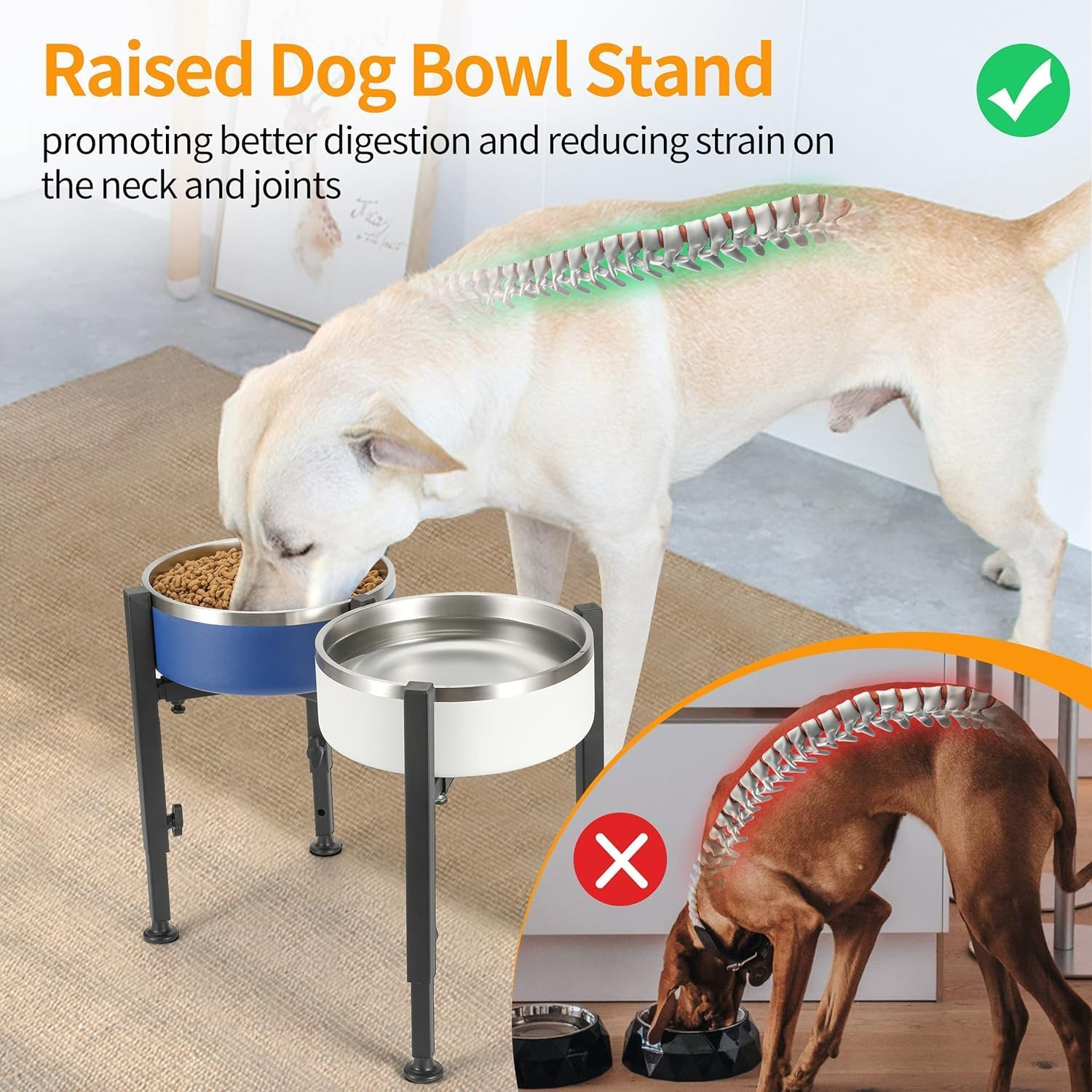 Dog Bowl Stand,Adjustable Elevated Dog Bowl Stand,2-In-1 Design Metal Dog Bowl Stand Adjustable Wide 7-11" Heights 7-12" for Large, Medium and Small Dogs(Bowl Not Included) image number 2