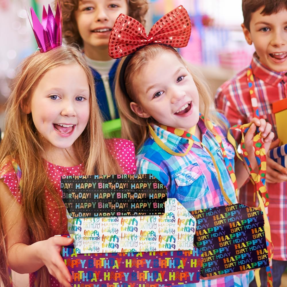 Amazonbasics Birthday Wrapping Paper 12 Sheets 20 X 27 Inches Multicolor Foil Funny Gift Wrapping Paper image number 6