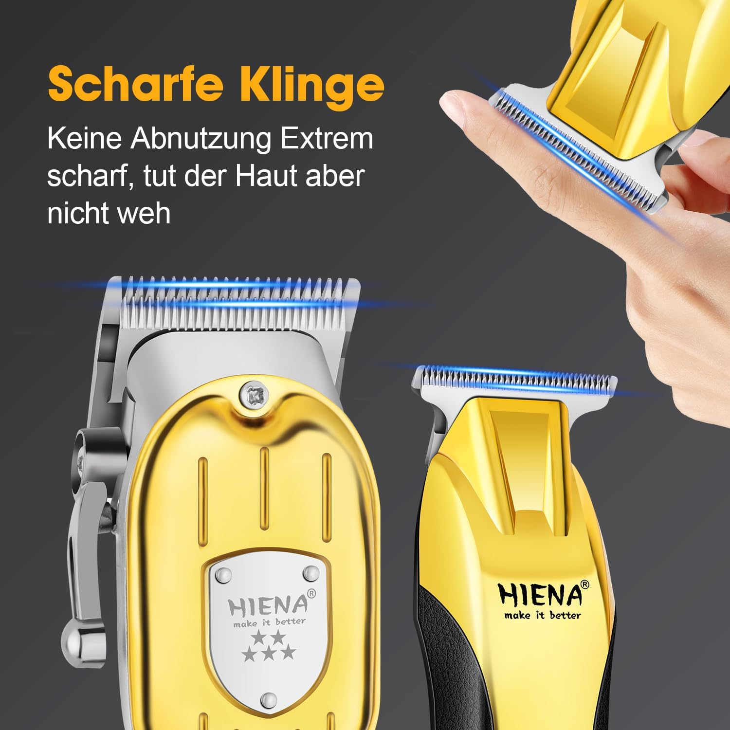 HIENA PRO Professional Hair Trimmer for Men, Hair Trimmer Kit, Beard Trimmer, Battery Hairdresser, Professional Hair Cutting Set, Beard Trimmer, Gold image number 4