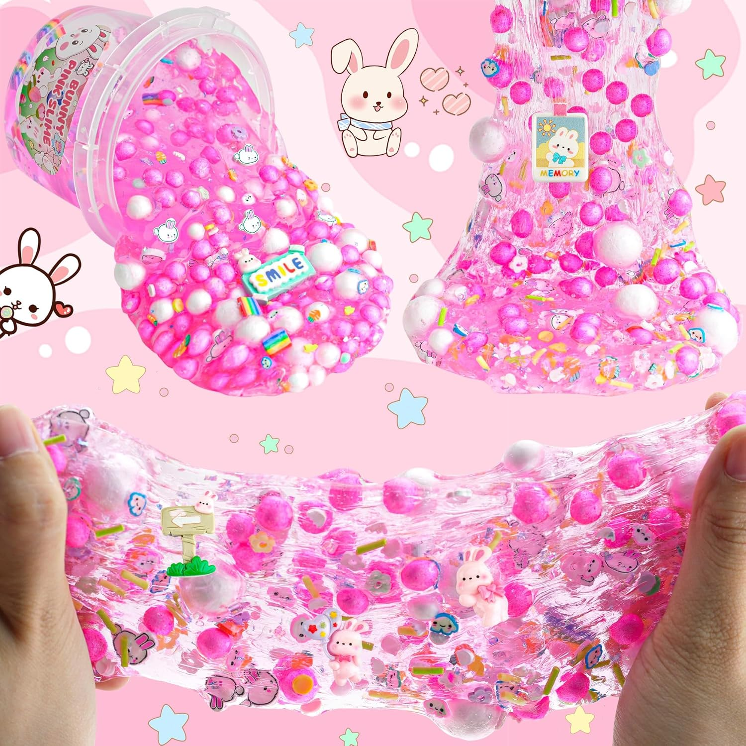 Bunny Clear Slime 300Ml, Pink Clear Slime Kit for Girls Ages 8-12 with 8 Add-Ins, Slime for Kids Party Favors, Non Stick Slime with Easter Eggs Clay, Birthday Halloween Christmas image number 1