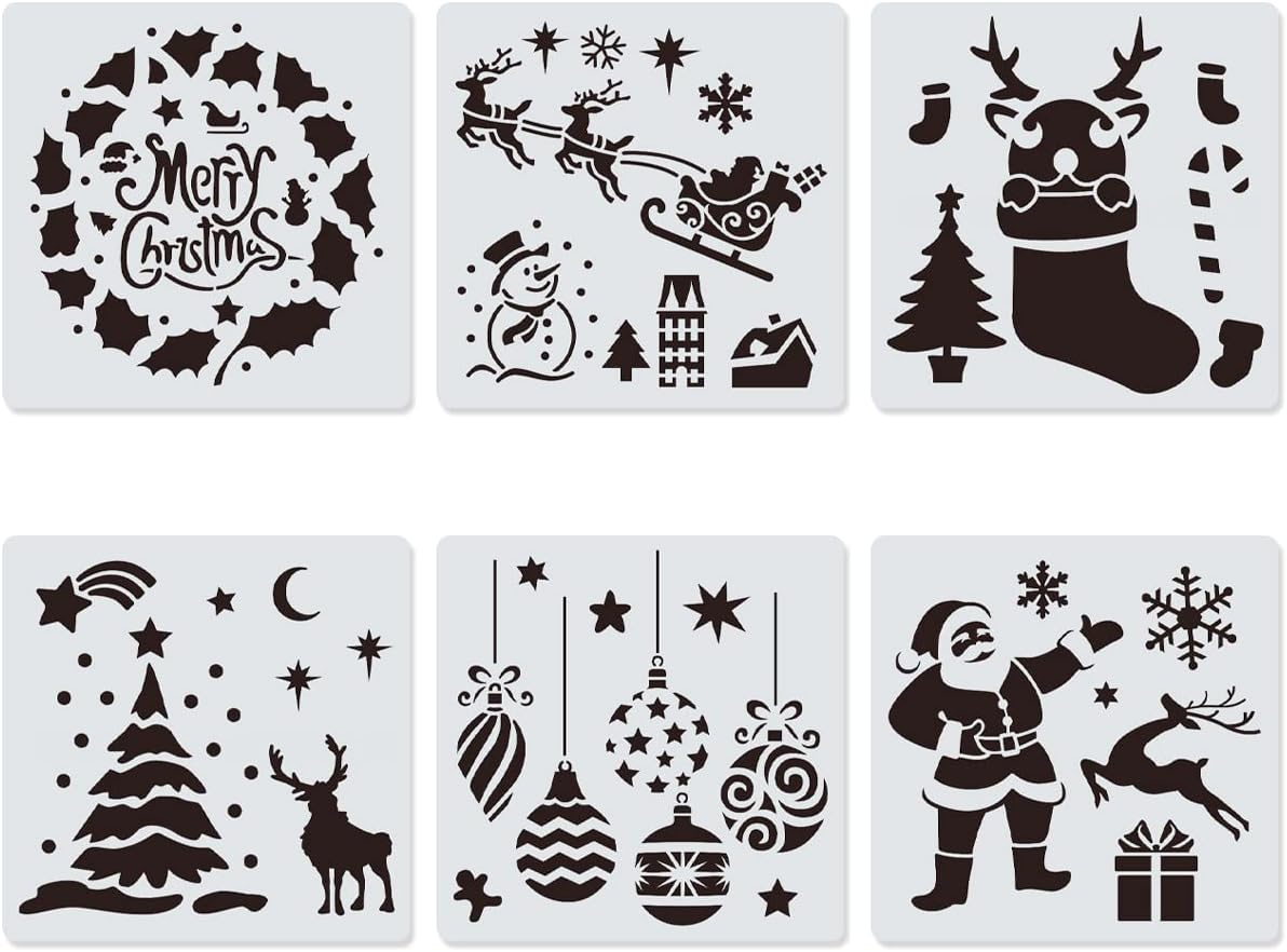 HAIKING Christmas Stencils, 6 Pcs Reusable Christmas Drawing Stencils for DIY Crafts, Scrabooking, Home Decor, Christmas Decoration (5.9 * 5.9In) image number 4