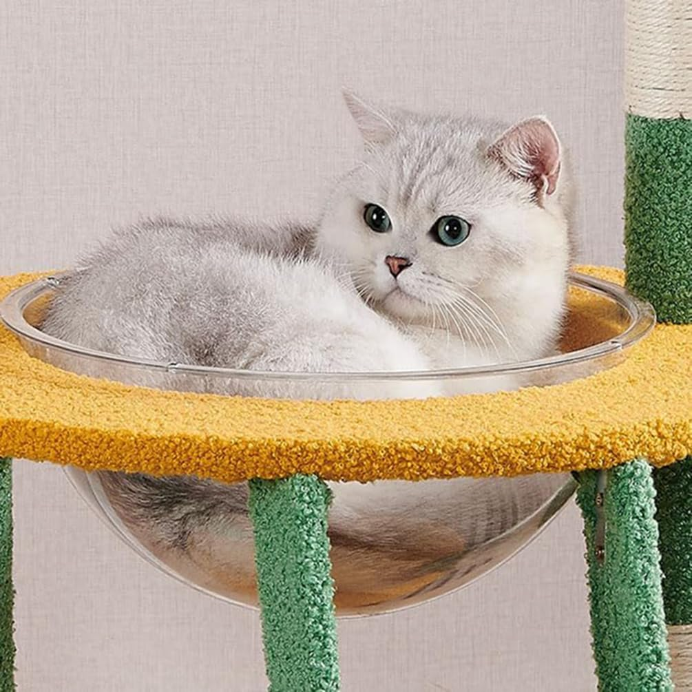 Cat Tree, Cactus Cat Tower with Sisal Covered Scratching Post, Cozy Space Capsule, Plush Staircase and Fluffy Ball for Home Living Room Bedroom image number 5