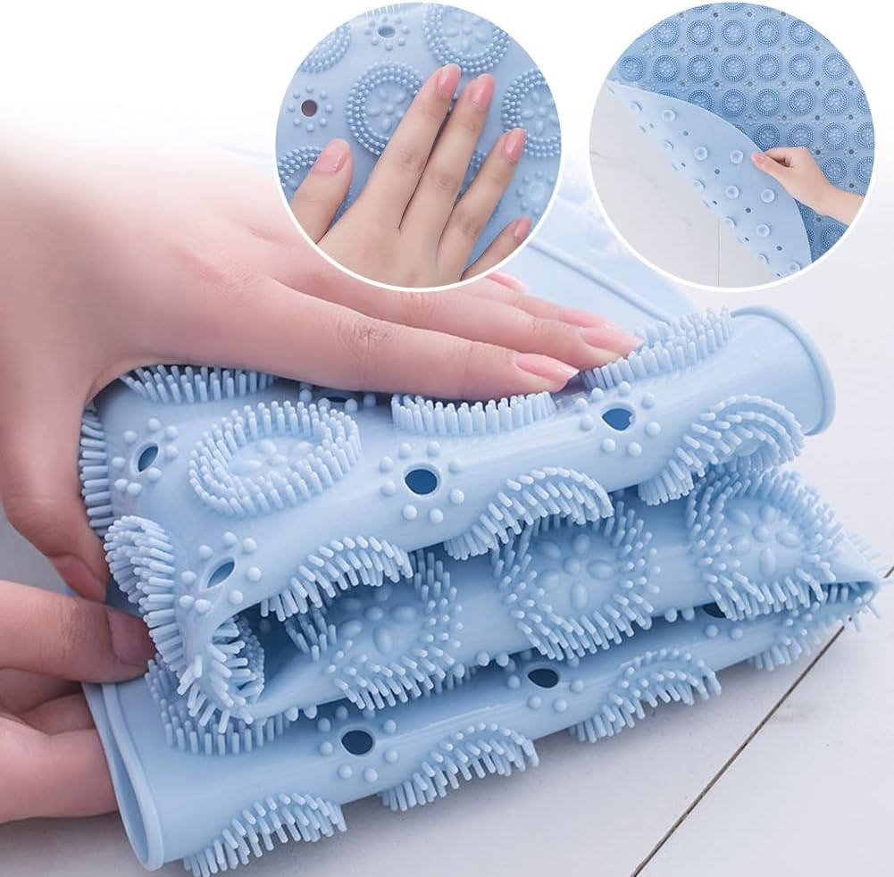 YSHIGUING Non Slip Shower Mat,Circle Shower Mat Non Slip anti Mold 30 * 30Cm Bathtub Mat with Suctions Cups and Drain Hole, TPE Bathroom Bathtub Mat for Elderly Bathroom,Machine Washable (Blue) - White image number 4