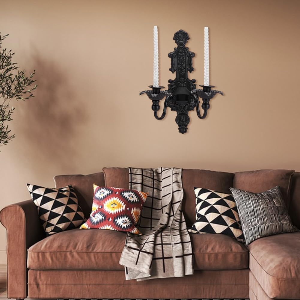 UNICRAFTALE Pack of 2 Wall Candlesticks, Black Wall Sconce, Candle Holder, Vintage Candle Holder, Made of Metal, Gothic Wall Decorations for Living Room, Hallway, Entrance, Bedroom image number 2