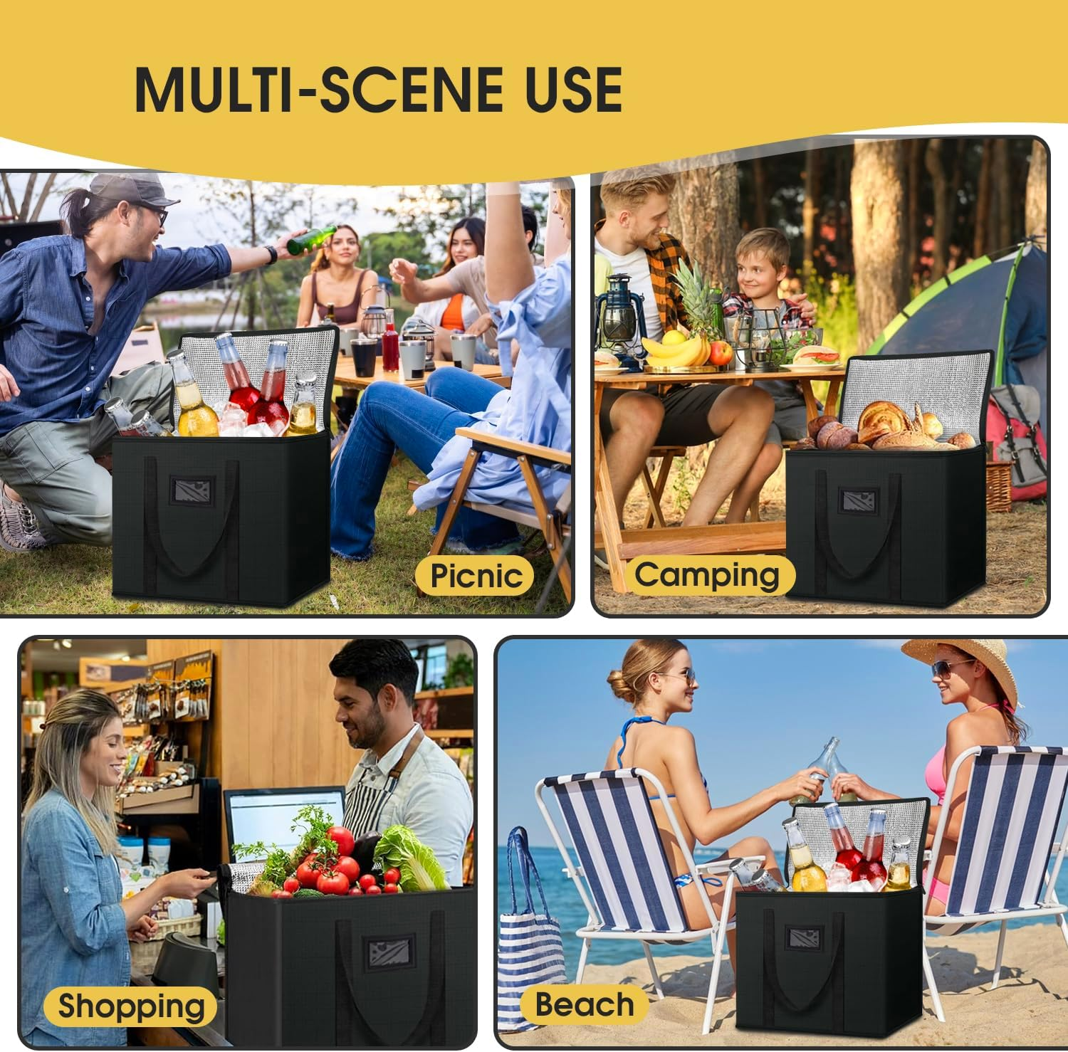 Large Insulated Delivery Bag, 43L/70L Cooler and Food Warmer, Reusable Insulation Pizza Warmer for Catering, Collapsible Grocery Shopping Tote image number 2