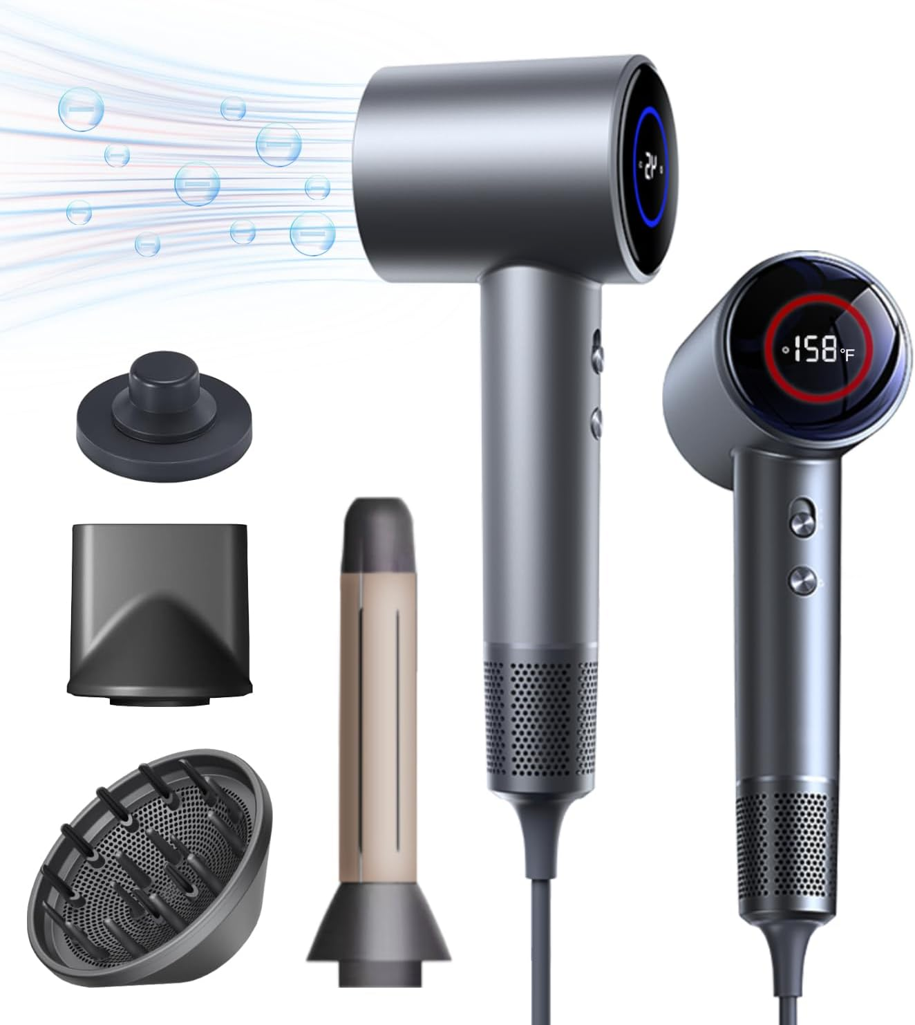 Hair Dryer, 160000 RPM High Speed Professional Blow Dryer Negative Ionic Care Hair Dryer for Fast Drying Low Noise Thermo-Control Hairdryer with Magnetic Diffuser Nozzle Air Curler for Home Travel image number 2