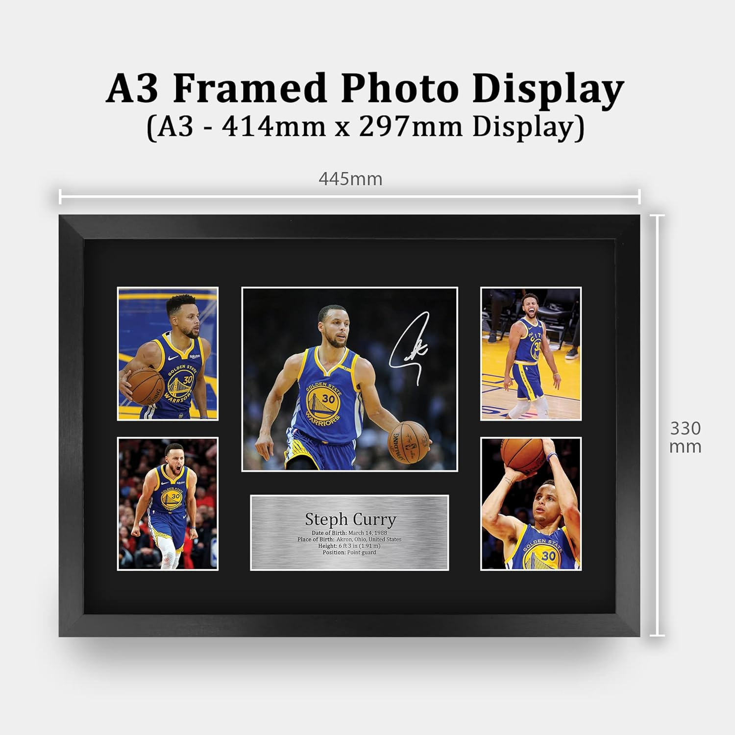 HWC Trading FR A3 Steph Curry Golden State Warriors Gifts Printed Signed Autograph Presentation Display for Basketball Memorabilia Fans - A3 Framed