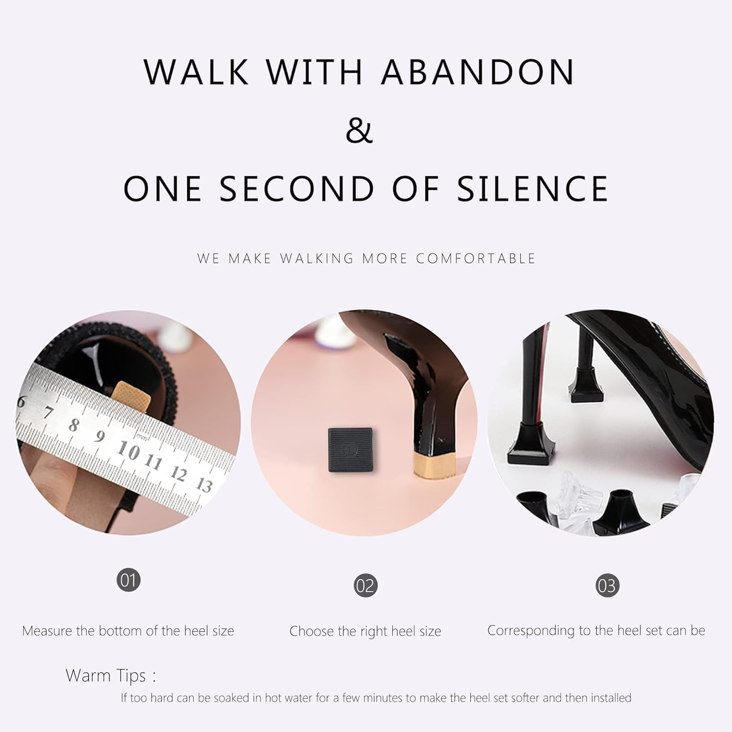 10 Pairs High Heel Protectors, 5 Sizes Heel Repair Caps Covers & Stoppers Heel Cover,Noise Reducing Non-Slip Caps for Weddings Races Formal Occasions and Events, Black,Clear image number 6