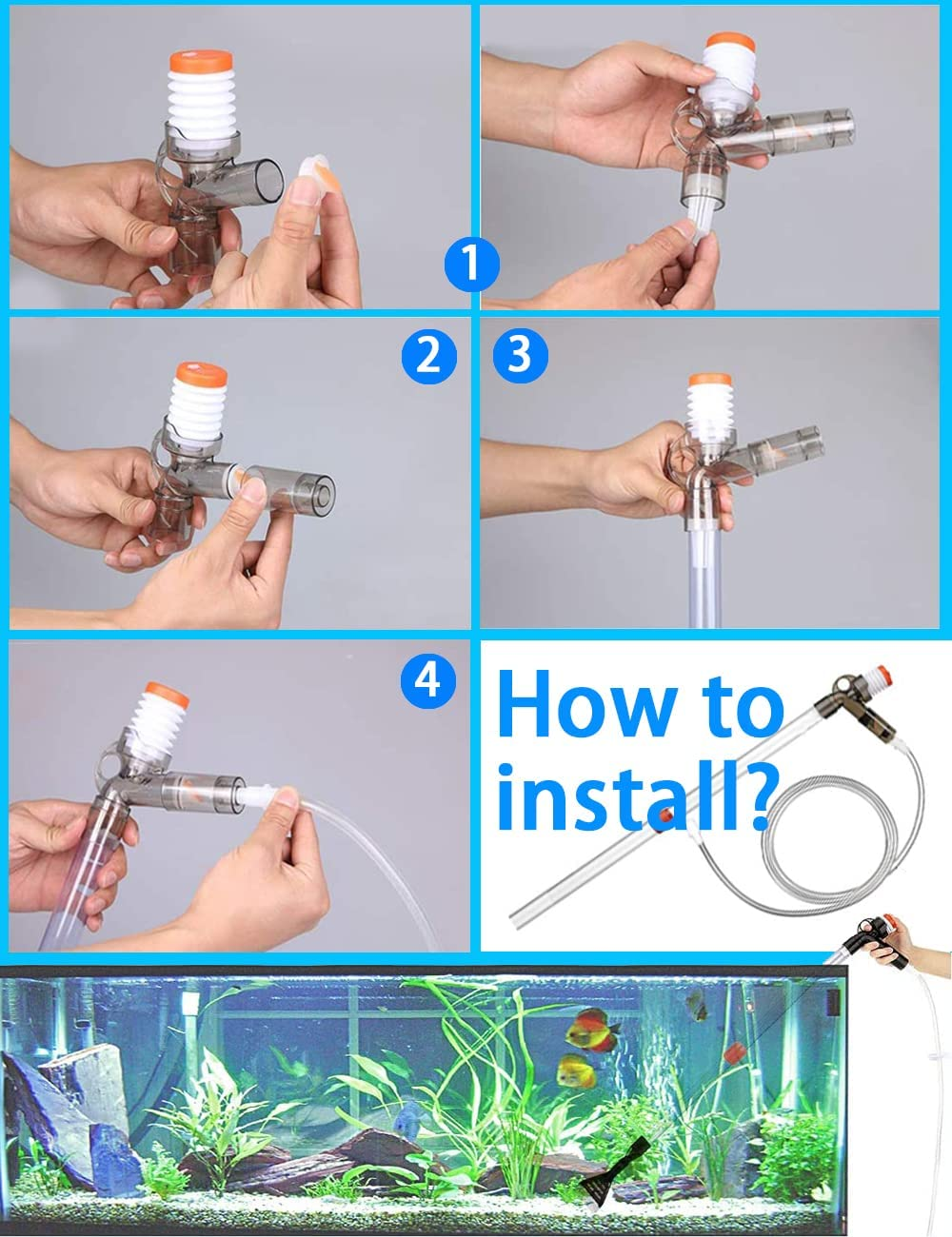 9 PCS Fish Tank Aquarium Gravel Cleaner, Fish Tank Cleaner Kit, Quick Water Change Aquarium Cleaner with Glass Scraper and Adjustable Water Flow Controller Cleaning Accessories, Filter Gravel Cleaning image number 2