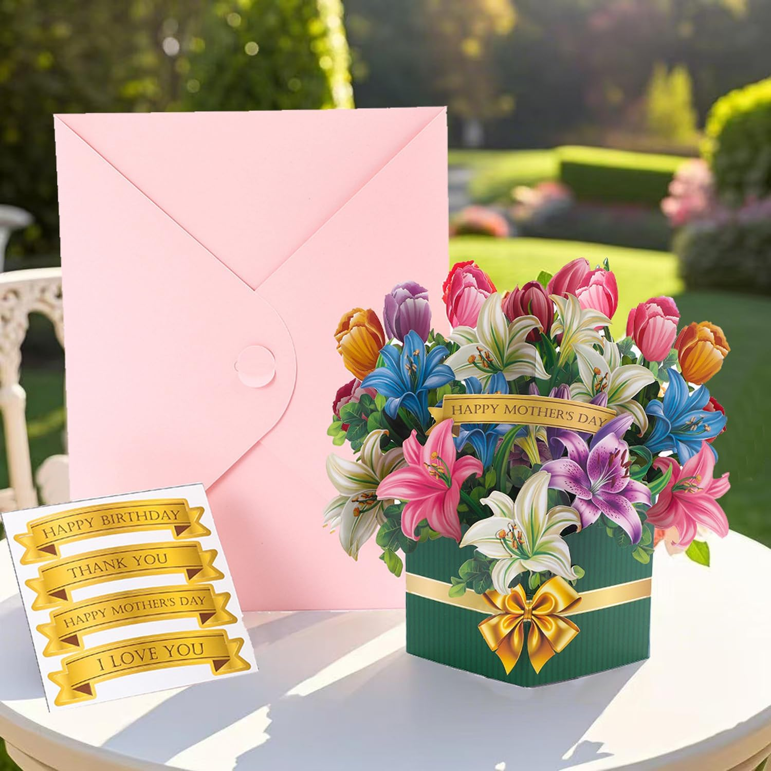 Freshcut Paper Pop up Cards, 10 Inch Lily Mother'S Day Forever Flower Bouquet 3D Popup Greeting Card with Blank Notecard and Envelope, Mother'S Day Birthday Valentine'S Day Anniversary Cards (Lily) image number 4