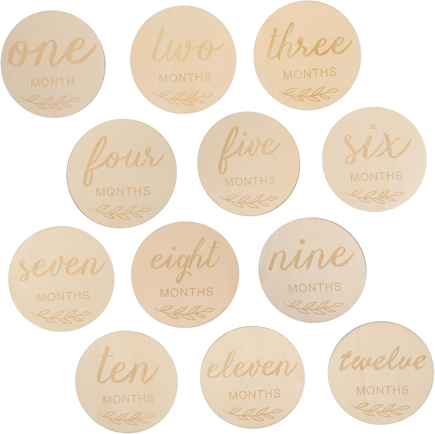 YOSADIER 12Pcs Wooden Milestone Cards for Newborn Growth Monthly Photo Props Growth Markers Decorative Commemoration Discs Safe Wood Material
